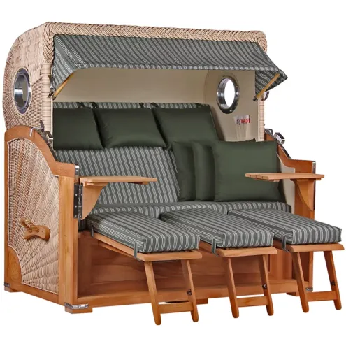 3-SITZER TEAK STRANDKORB BORKUM MIT BULLAUGEN SHELL DESIGN 504