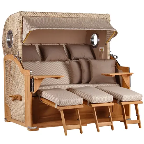 3-SITZER TEAK STRANDKORB BORKUM MIT BULLAUGEN SHELL DESIGN 510