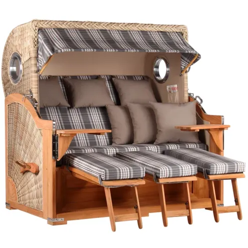 3-SITZER TEAK STRANDKORB BORKUM MIT BULLAUGEN SHELL DESIGN 522