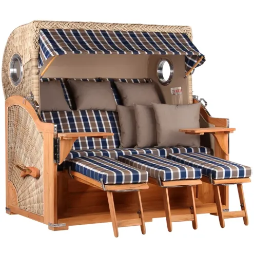 3-SITZER TEAK STRANDKORB BORKUM MIT BULLAUGEN SHELL DESIGN 526
