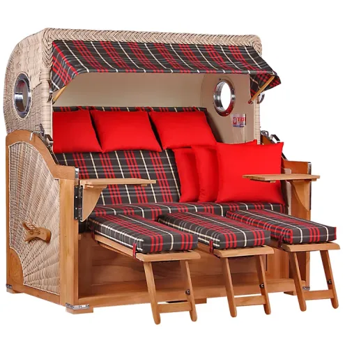 3-SITZER TEAK STRANDKORB BORKUM MIT BULLAUGEN SHELL DESIGN 529