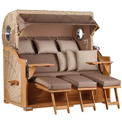 3-SITZER TEAK STRANDKORB BORKUM MIT BULLAUGEN SHELL DESIGN 534