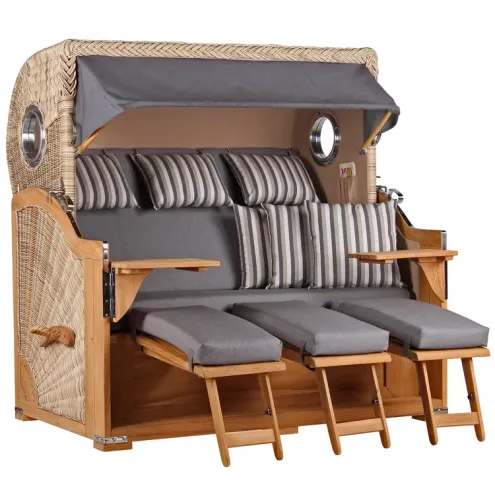 3-SITZER TEAK STRANDKORB BORKUM MIT BULLAUGEN SHELL DESIGN 544