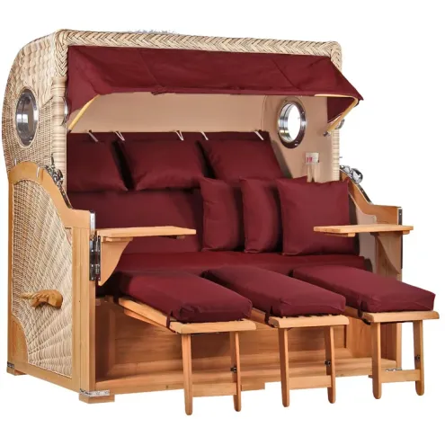 3-SITZER TEAK STRANDKORB BORKUM MIT BULLAUGEN SHELL DESIGN 550