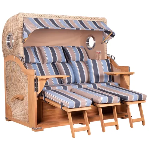 3-SITZER TEAK STRANDKORB BORKUM MIT BULLAUGEN SHELL DESIGN 580