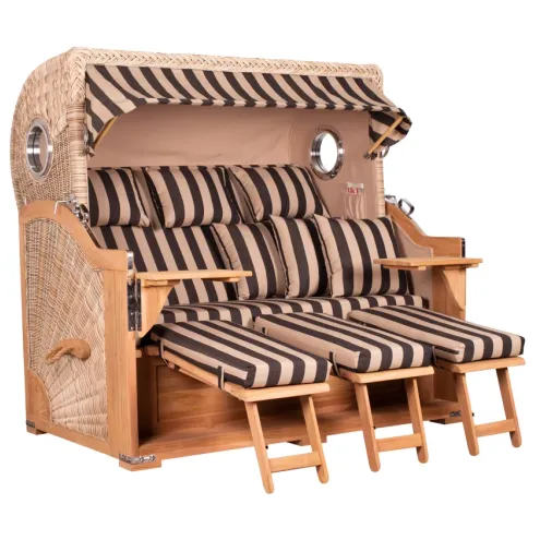 3-SITZER TEAK STRANDKORB BORKUM MIT BULLAUGEN SHELL DESIGN 581