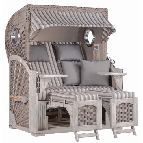 2-SITZER MAHAGONI STRANDKORB MIT BULLAUGEN WASHED GREY DESIGN 545