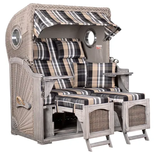 2-SITZER MAHAGONI STRANDKORB MIT BULLAUGEN WASHED GREY DESIGN 583