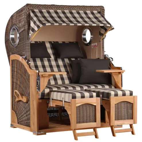 2-SITZER TEAK STRANDKORB DANGAST MIT BULLAUGEN GREY DESIGN 505