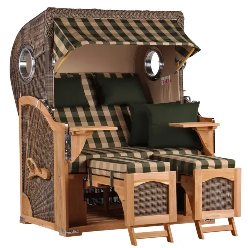 2-SITZER TEAK STRANDKORB DANGAST MIT BULLAUGEN GREY DESIGN 506