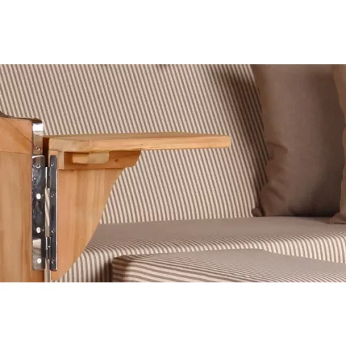 2-Sitzer Teak Strandkorb Dangast mit Bullaugen, Aussengeflecht Grey – Dessin 510