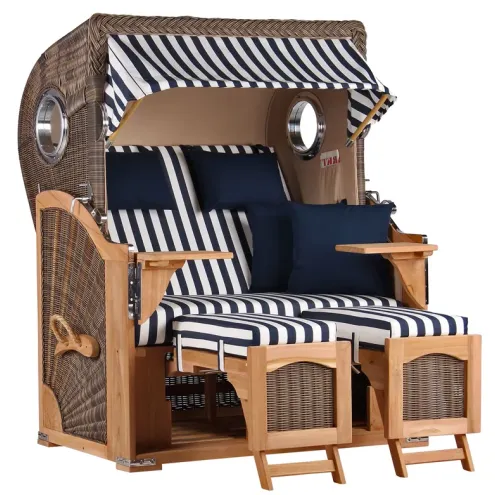 2-SITZER TEAK STRANDKORB DANGAST MIT BULLAUGEN GREY DESIGN 518
