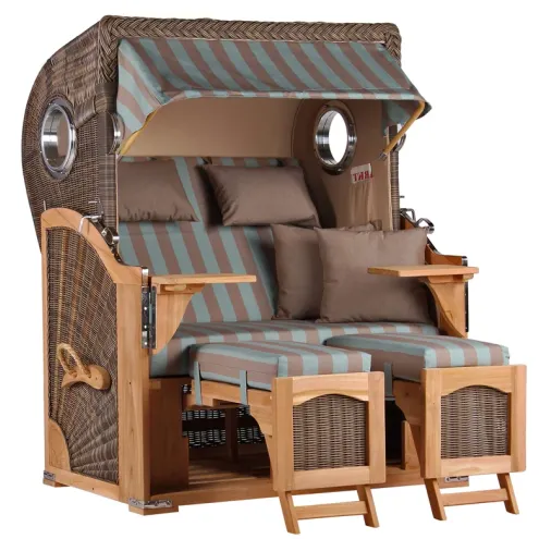2-SITZER TEAK STRANDKORB DANGAST MIT BULLAUGEN GREY DESIGN 520