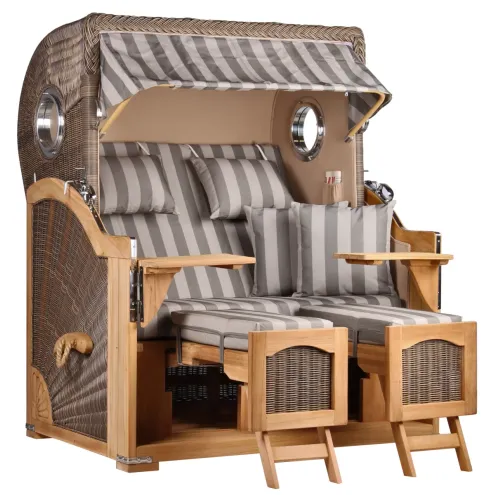 2-SITZER TEAK STRANDKORB DANGAST MIT BULLAUGEN GREY DESIGN 537