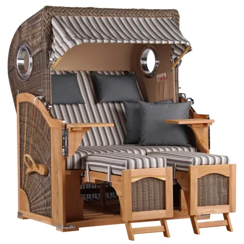 2-SITZER TEAK STRANDKORB DANGAST MIT BULLAUGEN GREY DESIGN 545