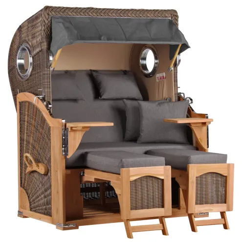 2-SITZER TEAK STRANDKORB DANGAST MIT BULLAUGEN GREY DESIGN 551