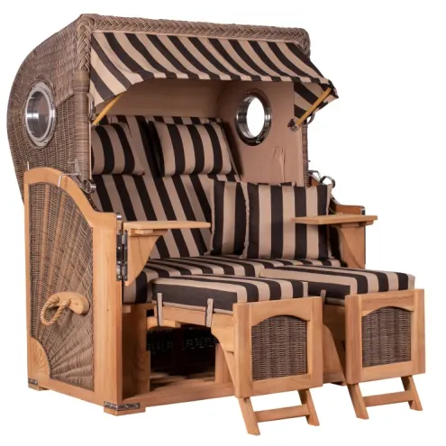 2-SITZER TEAK STRANDKORB DANGAST MIT BULLAUGEN GREY DESIGN 581