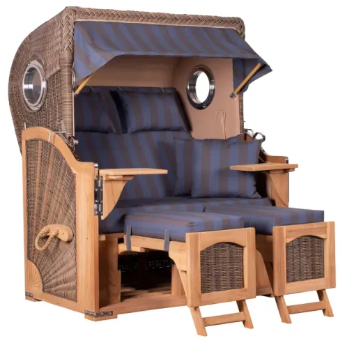 2-SITZER TEAK STRANDKORB DANGAST MIT BULLAUGEN GREY DESIGN 582