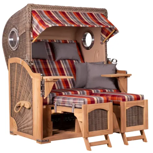 2-SITZER TEAK STRANDKORB DANGAST MIT BULLAUGEN GREY DESIGN 584