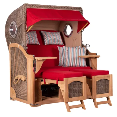 2-SITZER TEAK STRANDKORB DANGAST MIT BULLAUGEN GREY DESIGN 585
