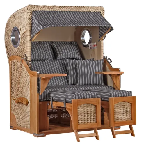 2-SITZER TEAK STRANDKORB DANGAST MIT BULLAUGEN SHELL DESIGN 500