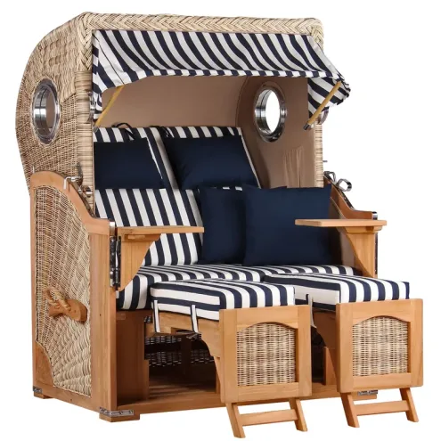 2-SITZER TEAK STRANDKORB DANGAST MIT BULLAUGEN SHELL DESIGN 518
