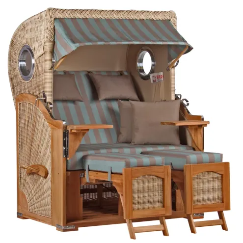 2-SITZER TEAK STRANDKORB DANGAST MIT BULLAUGEN SHELL DESIGN 520