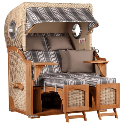 2-SITZER TEAK STRANDKORB DANGAST MIT BULLAUGEN SHELL DESIGN 522