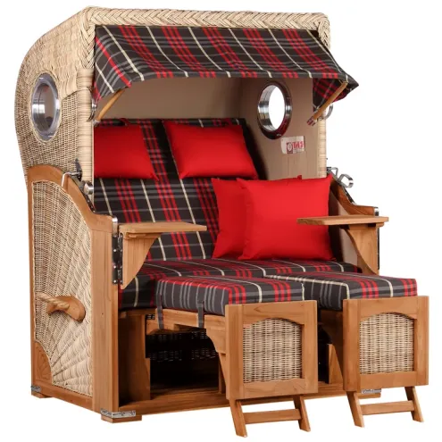 2-SITZER TEAK STRANDKORB DANGAST MIT BULLAUGEN SHELL DESIGN 529
