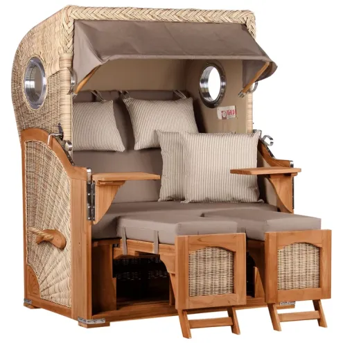 2-SITZER TEAK STRANDKORB DANGAST MIT BULLAUGEN SHELL DESIGN 534