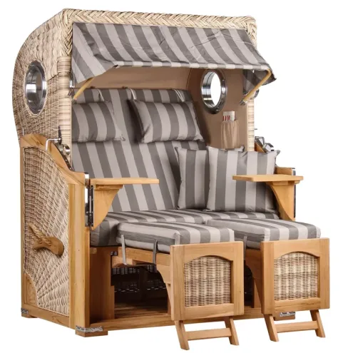 2-SITZER TEAK STRANDKORB DANGAST MIT BULLAUGEN SHELL DESIGN 537