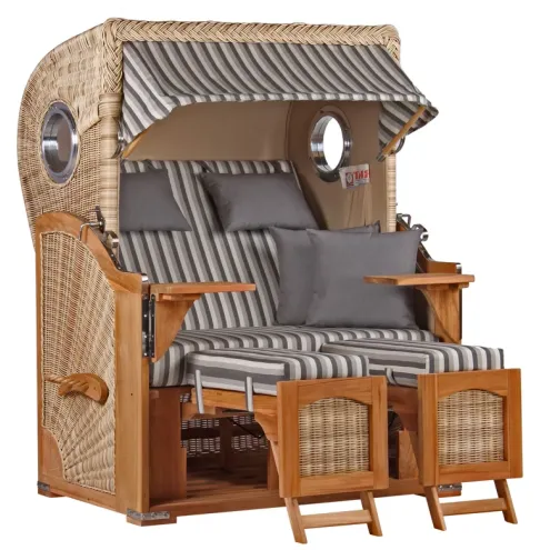 2-SITZER TEAK STRANDKORB DANGAST MIT BULLAUGEN SHELL DESIGN 545