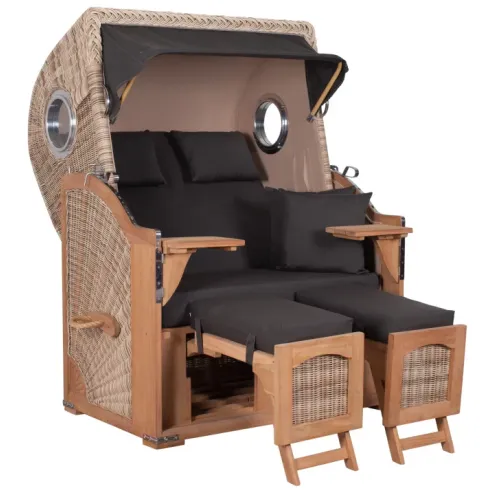 2-SITZER TEAK STRANDKORB DANGAST MIT BULLAUGEN SHELL DESIGN 548
