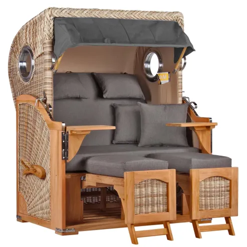 2-SITZER TEAK STRANDKORB DANGAST MIT BULLAUGEN SHELL DESIGN 551