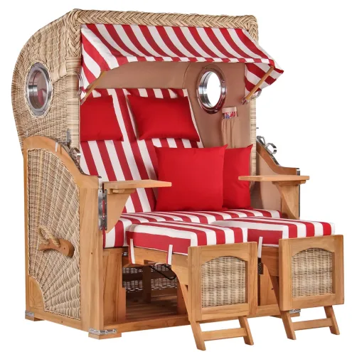 2-SITZER TEAK STRANDKORB DANGAST MIT BULLAUGEN SHELL DESIGN 562