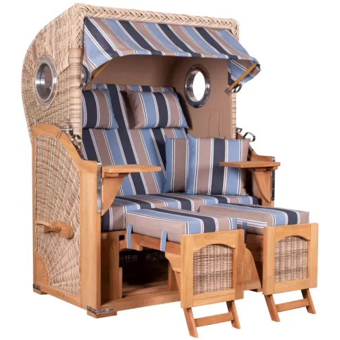 2-SITZER TEAK STRANDKORB DANGAST MIT BULLAUGEN SHELL DESIGN 580