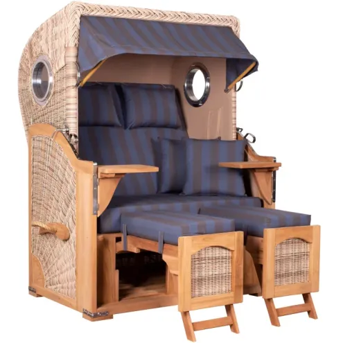 2-SITZER TEAK STRANDKORB DANGAST MIT BULLAUGEN SHELL DESIGN 582