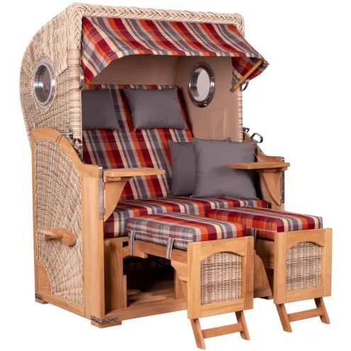 2-SITZER TEAK STRANDKORB DANGAST MIT BULLAUGEN SHELL DESIGN 584