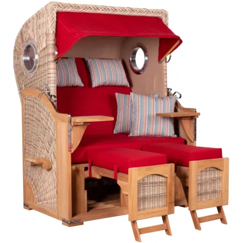 2-SITZER TEAK STRANDKORB DANGAST MIT BULLAUGEN SHELL DESIGN 585