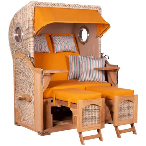 2-SITZER TEAK STRANDKORB DANGAST MIT BULLAUGEN SHELL DESIGN 586