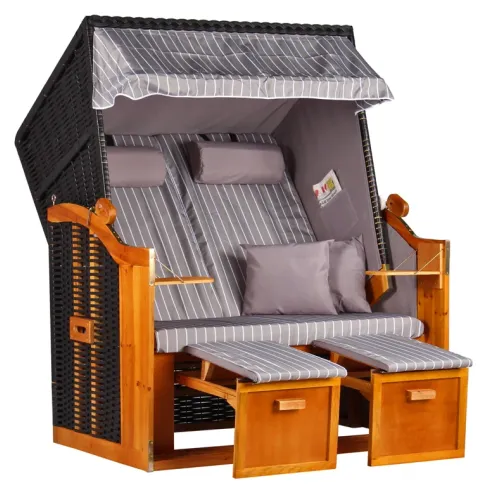 2er Strandkorb Ostsee Wacholder PE Schwarz Dessin Royal Grau