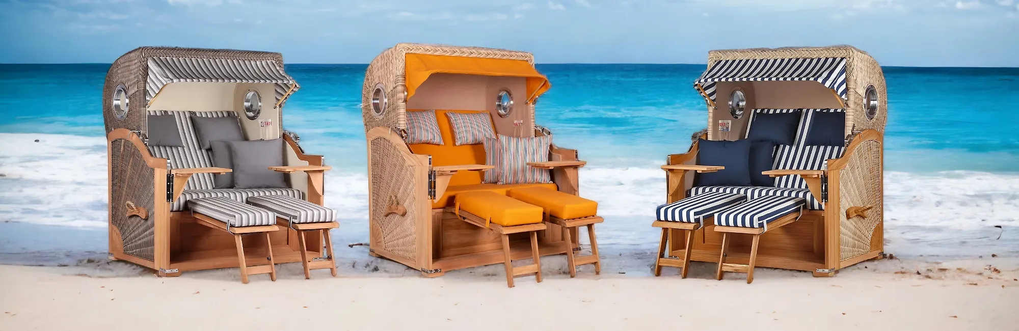 Teak Strandkörbe 2.5er